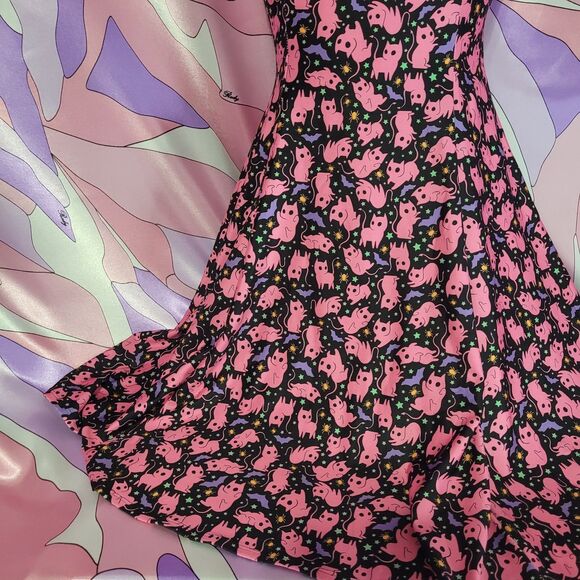 Blackmilk Dress Medium Purr Evil Black Pink Halloween Bats Cats Skater Cosplay - Picture 9 of 9
